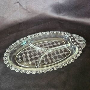 Vintage Hazel Atlas Clear Depression Glass Oval 3 Section Divided Relish Dish